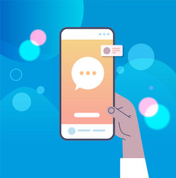 Hand using mobile chatting app on smartphone vector