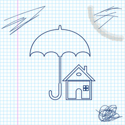 House with umbrella line sketch icon isolated vector