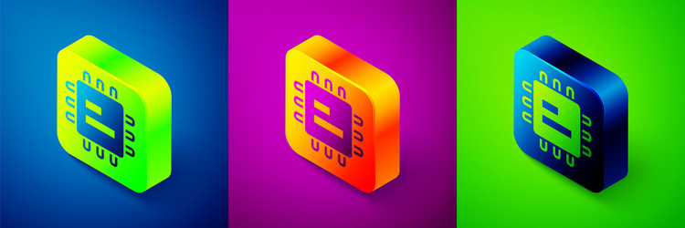 isometric computer processor with microcircuits vector image