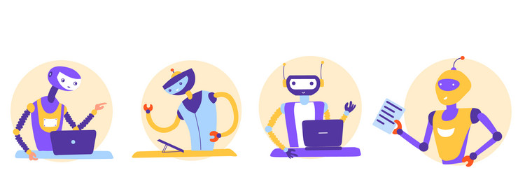 robots chat-bots set flat ai - artificial vector image