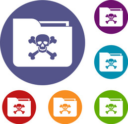 File folder with a skull icons set vector