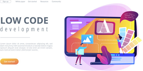 Low code development concept landing page vector