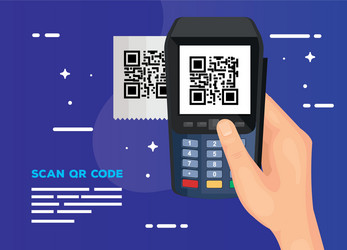 hand user scan code qr with dataphone vector