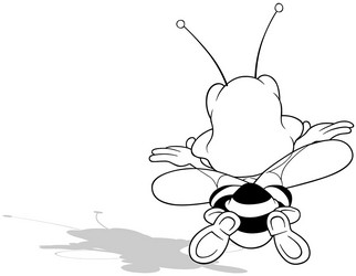 drawing of a flying bee from rear view vector