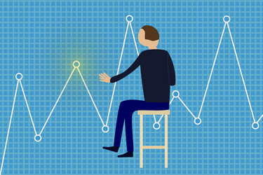 man sitting on a chair observing graph vector image
