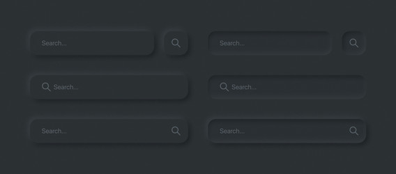 neumorphic search bars dark ui design elements set vector image