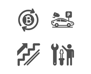 parking security refresh bitcoin and stairs icons vector