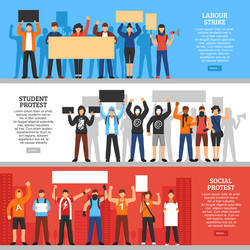 protesting crowd horizontal banners vector