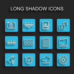 set line marked key shield with check mark vector image