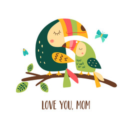 Cute Bird Mom and Baby Toucans Vector Image