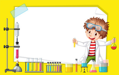 frame template design with kid in science lab vector