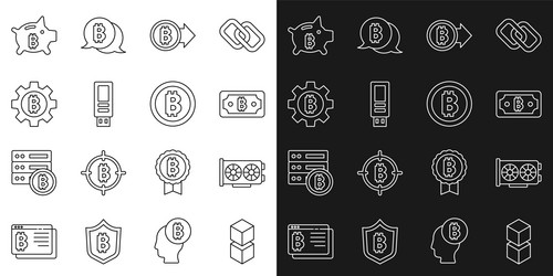 set line blockchain technology video graphic card vector image