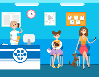 Veterinary receptionist man with dog in clinic Vector Image Veterinary receptionist man with dog in clinic Vector Image