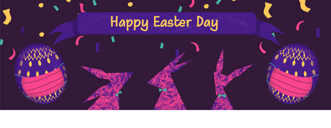 easter day web banner purple eggs with mask and t Vector Image