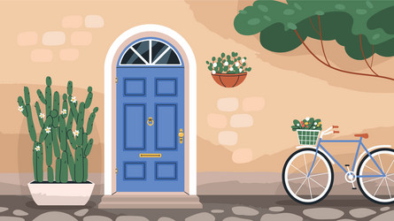 front wooden door with knocker and mail slot home vector