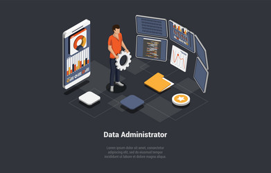 system administrator upkeeping server adjusting vector image