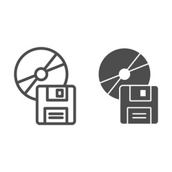 Compact disk and floppy diskette line solid vector