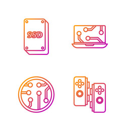 set line gamepad processor ssd card and laptop vector image