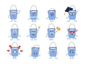 playful bucket milk characters displaying a range vector image