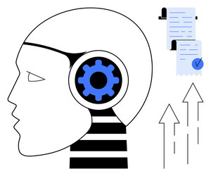 side profile of ai robot head with gears vector image