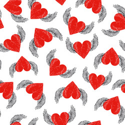 Winged red hearts in different positions vector