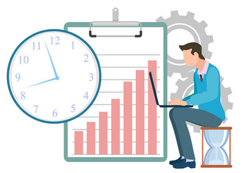 Coder with laptop time management clock vector