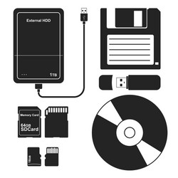 set external data storage media floppy disk vector image