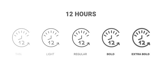 12 hours icon thin regular bold and more vector image