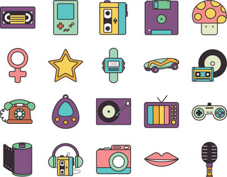 Retro line fill style icon set design vector