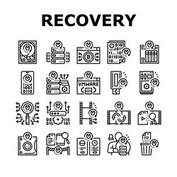 data recovery computer processing icons set vector image