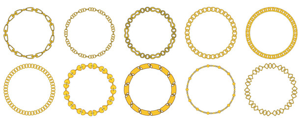 Round chain frame circle chains border boho vector