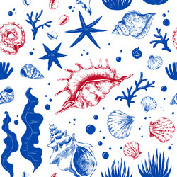 sea shells pattern seamless texture with marine vector image