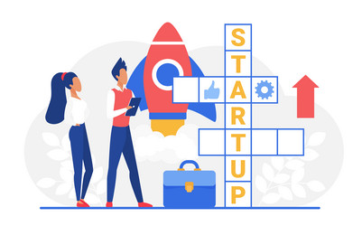 Startup crossword cartoon business people team vector