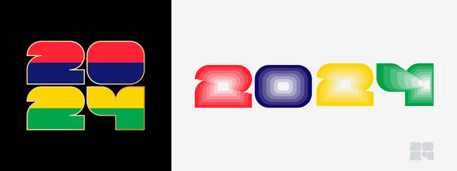 year 2024 with flag of mauritius and in color vector image
