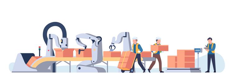 conveyor belt with crates for loading automatic vector image