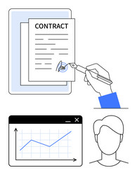 hand signing contract analysis chart and blank vector image