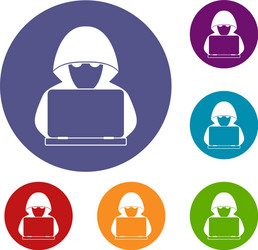computer hacker with laptop icons set vector image