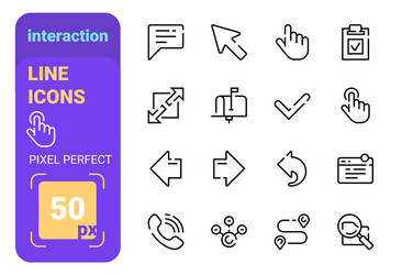 set interaction line icons with perfect pixel vector image