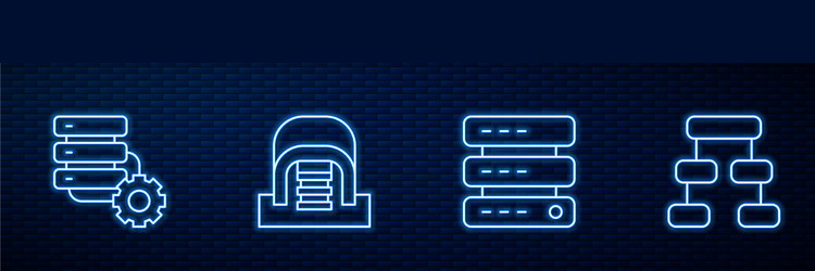 set line server data web hosting and gear vector image