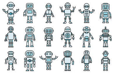 humanoid robot icons set color vector