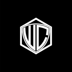 initial letter w c shield with hexagon frame vector image