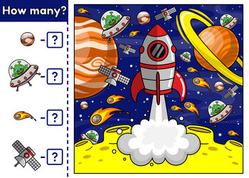 math kids game find and count space objects vector