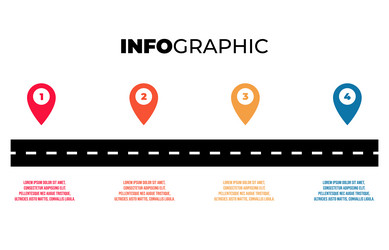 road infographic with colorful pin pointer vector