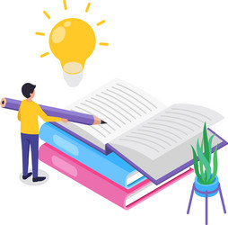 young student writing in an open book with a large vector image