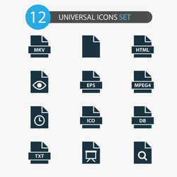 document icons set with mpeg4 search temporary vector image