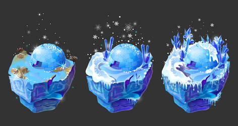 Isometric 3d fantasy ice island game design vector