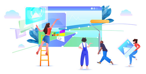 mix race developers team creating website ui web vector image