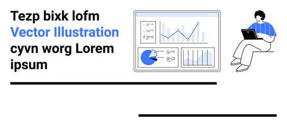 person using laptop next to analytics dashboard vector image