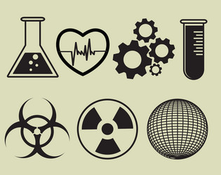 science and physics related icons on black vector