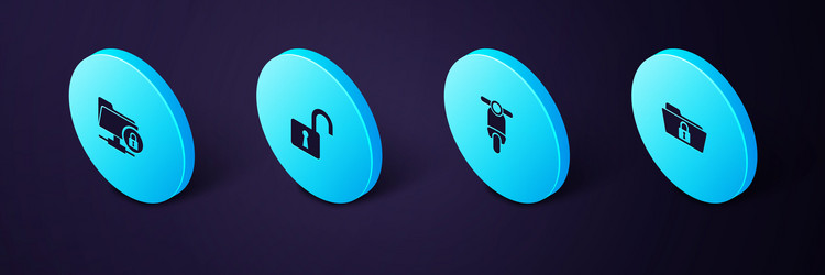 set isometric folder and lock scooter open vector image